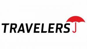 Travelers logo with red umbrella symbol.