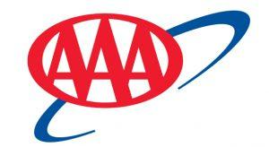Logo featuring three red A's in an oval with a blue swoosh.