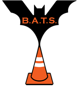 Logo featuring an orange traffic cone with B.A.T.S. text above.